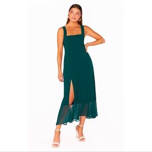 SHOW ME YOUR MUMU Claire Midi Dress in Emerald Chiffon